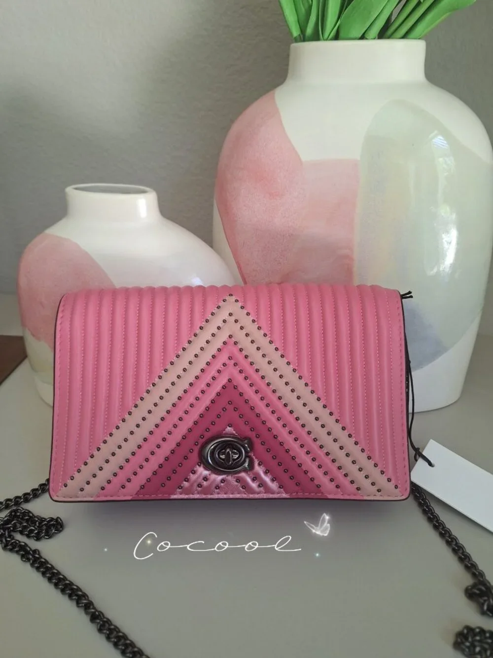 NWT Coach 1941 Dinky Pink Multi Foldove Colorblock Quilting Rivets Bag 27091-New